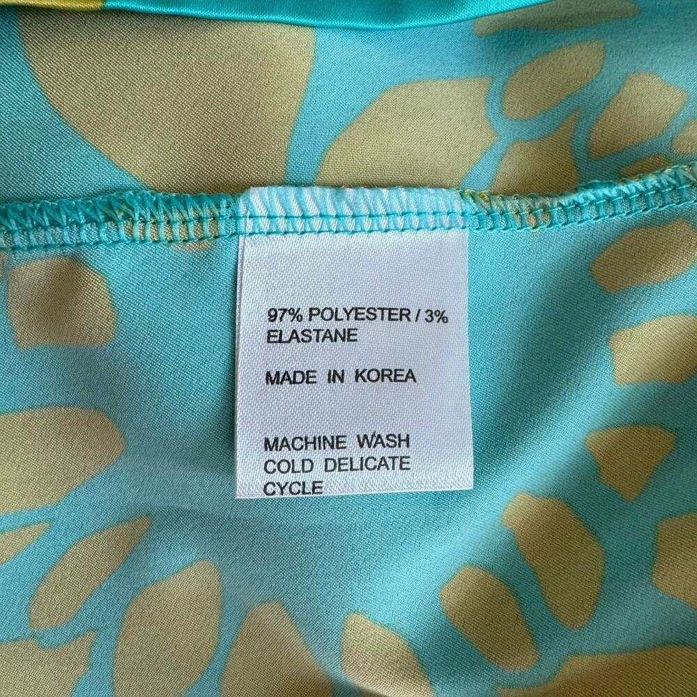 Tracy Negoshian Aqua Chartreuse Flower Satin Sleeveless Shift Dress Size MEDIUM - Picture 8 of 12